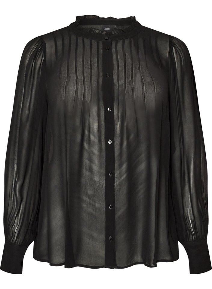 Viscose blouse with a ruffle collar, Black, Packshot image number 0