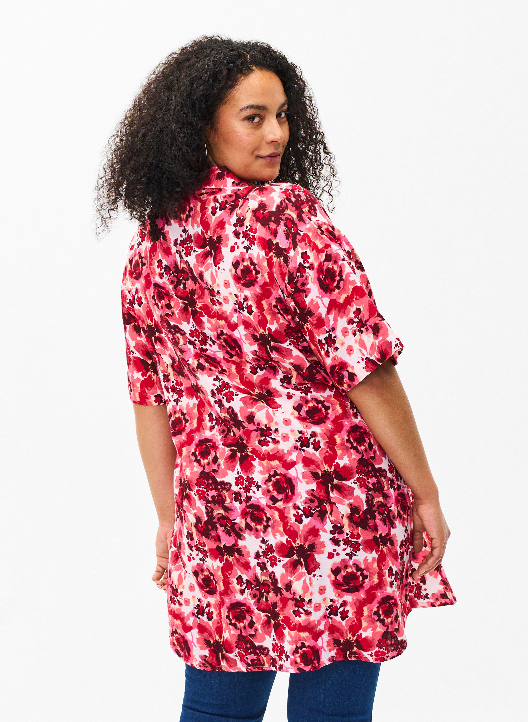Zizzifashion Long shirt with all-over print, Pink AOP Flower, Model image number 1