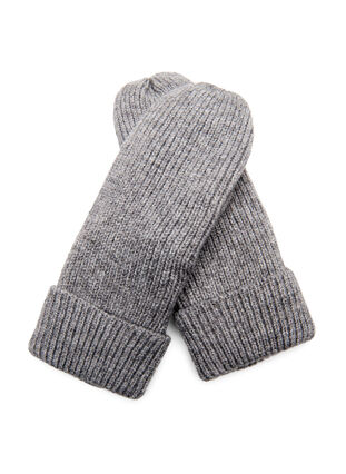 Knitted mittens, Medium Grey Melange, Packshot image number 1