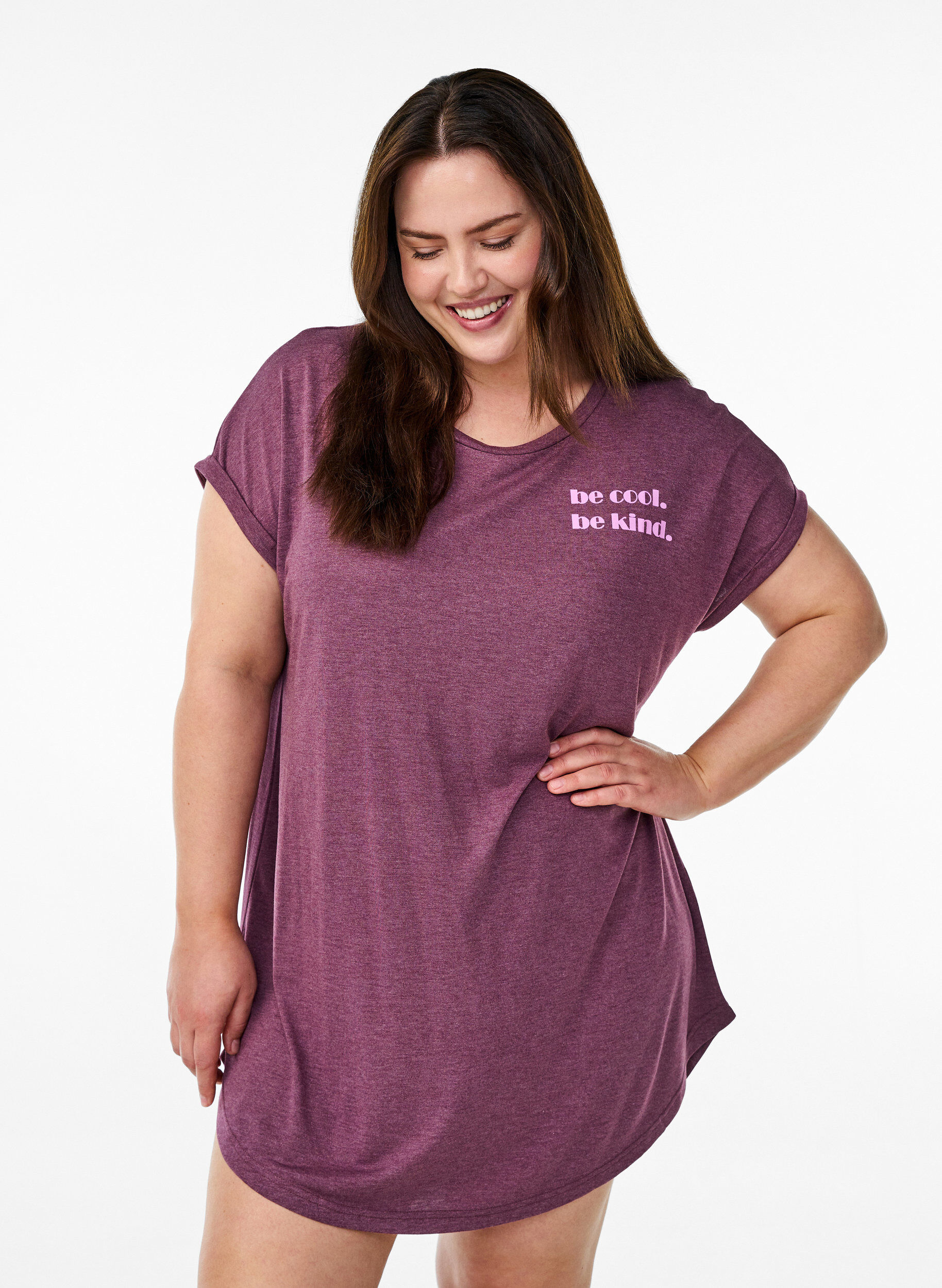 ZizzifashionShort sleeve nightgown with text print, Dark Bordeaux, Model image number 0