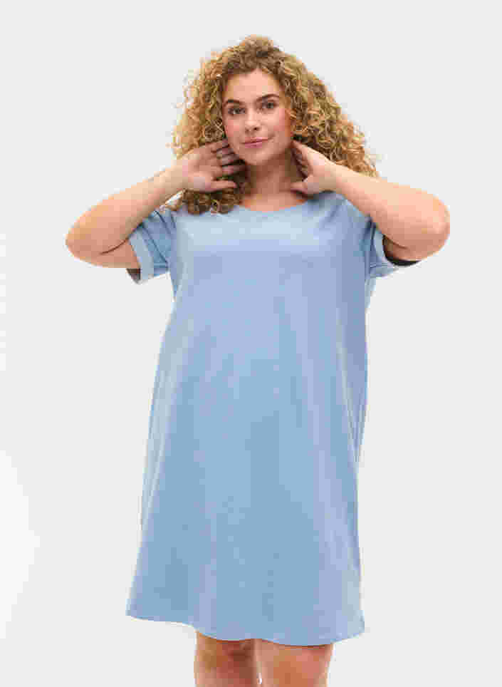 Sweater dress with short sleeves and slits, Faded Denim, Model image number 0