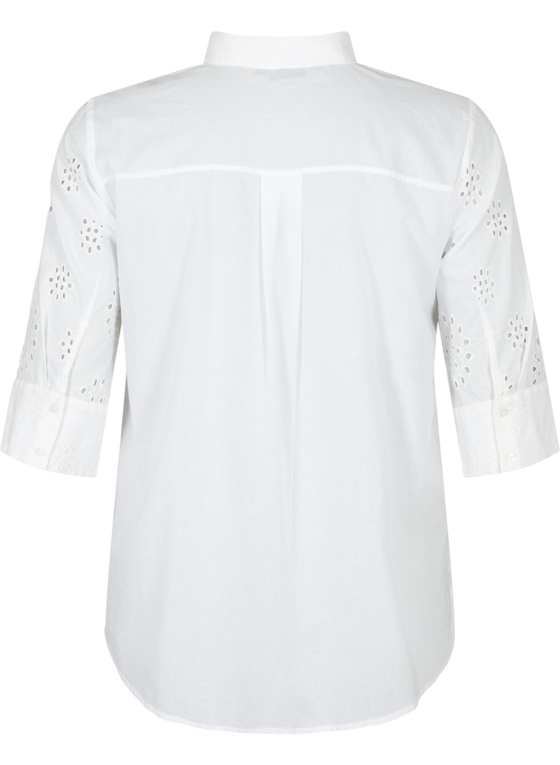 Zizzifashion Shirt blouse with embroidery anglaise and 3/4 sleeves, Bright White, Packshot image number 1