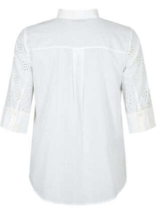 Shirt blouse with embroidery anglaise and 3/4 sleeves, Bright White, Packshot image number 1