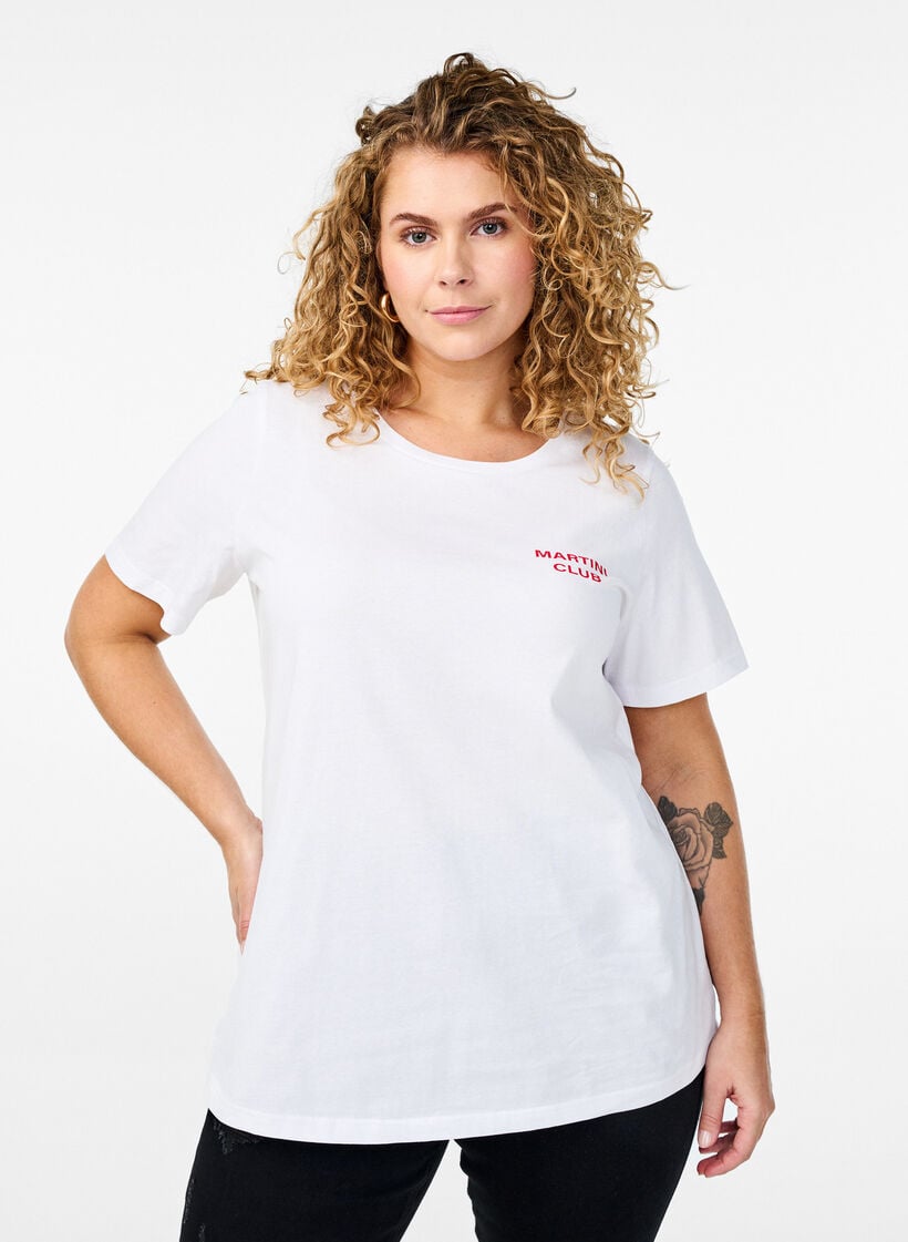T-shirt with print details on the front and back, White, Model image number 2