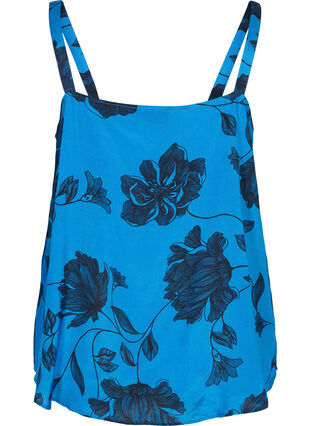 Sleeveless viscose top with floral print, Blue Flower AOP, Packshot image number 1