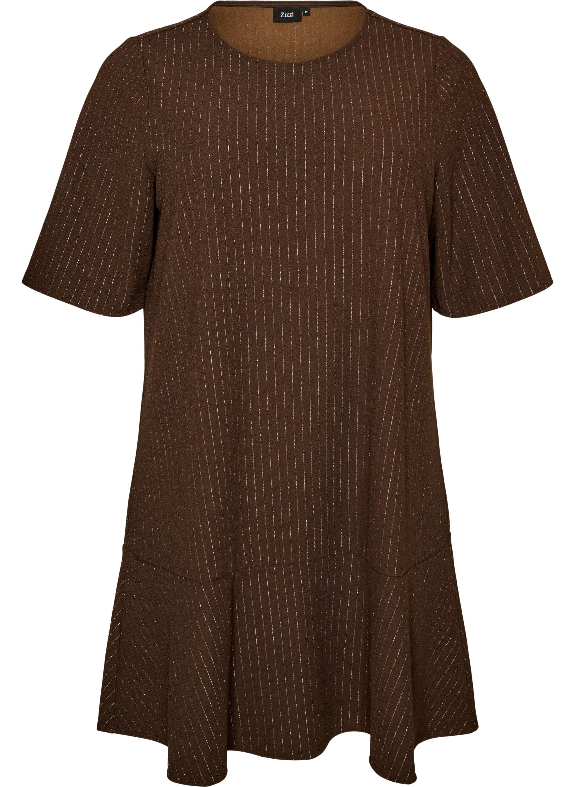 ZizzifashionShort A-line dress with glitter stripes, Brown, Packshot image number 0