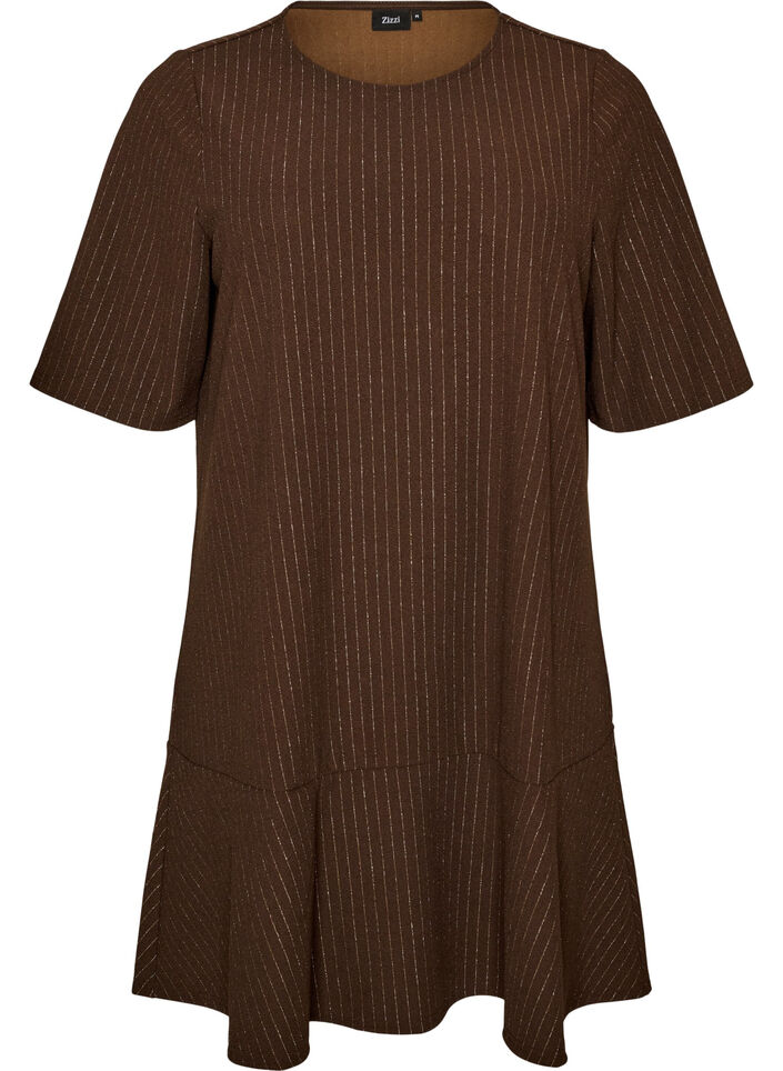 Short A-line dress with glitter stripes, Brown, Packshot image number 0