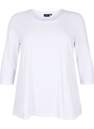Basic cotton t-shirt with 3/4 sleeves, Bright White, Packshot image number 0