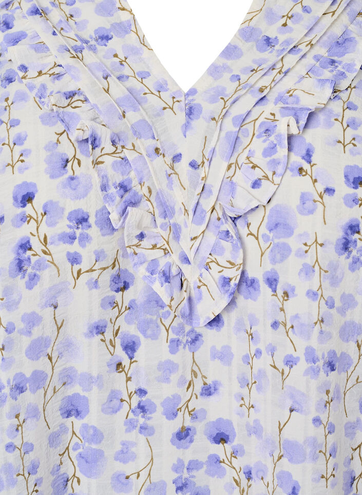 V-neck short sleeve blouse with floral print, White, Packshot image number 2
