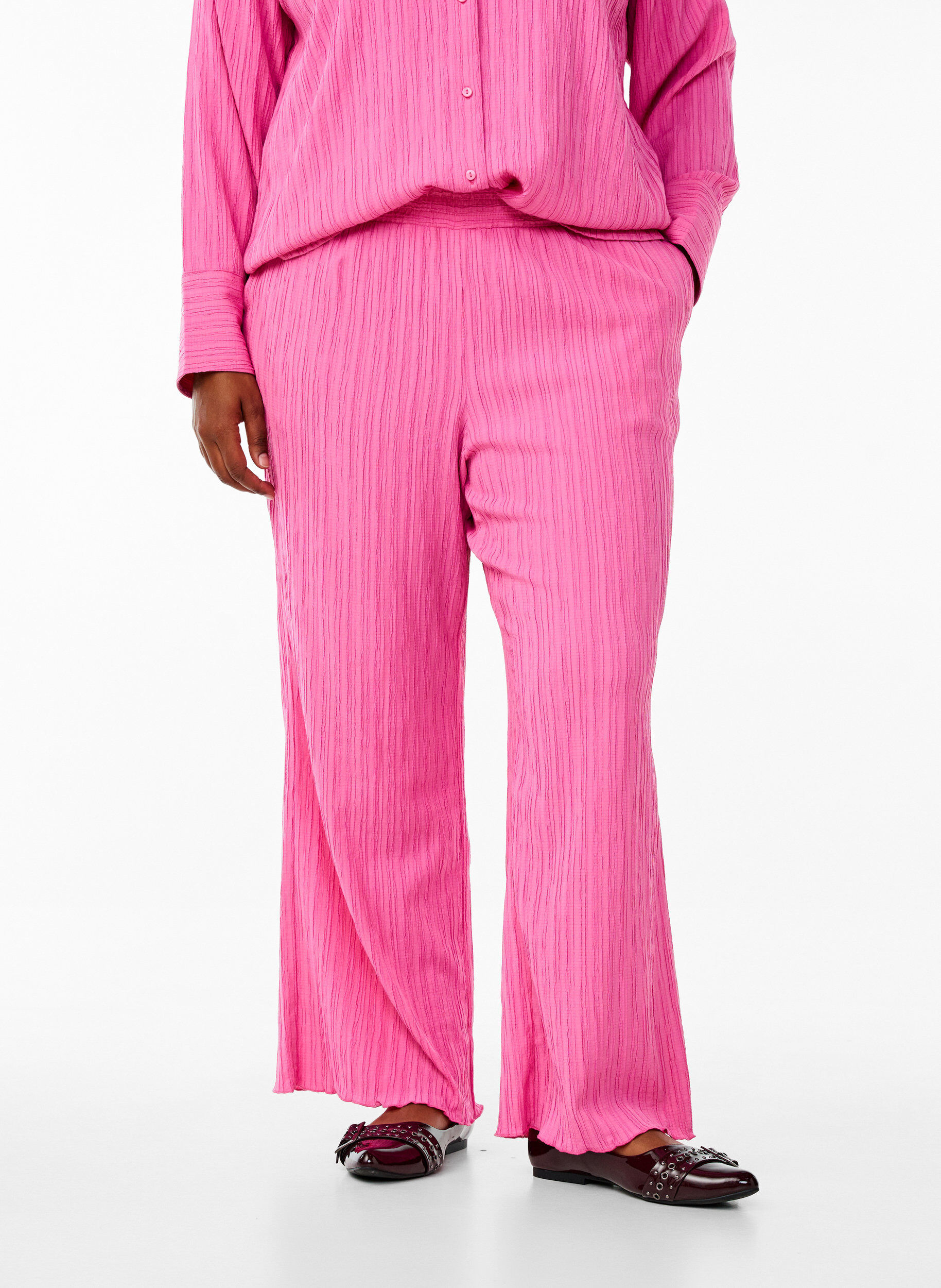 Zizzifashion FLASH - High-waisted trousers with wide legs, Pink, Model image number 2