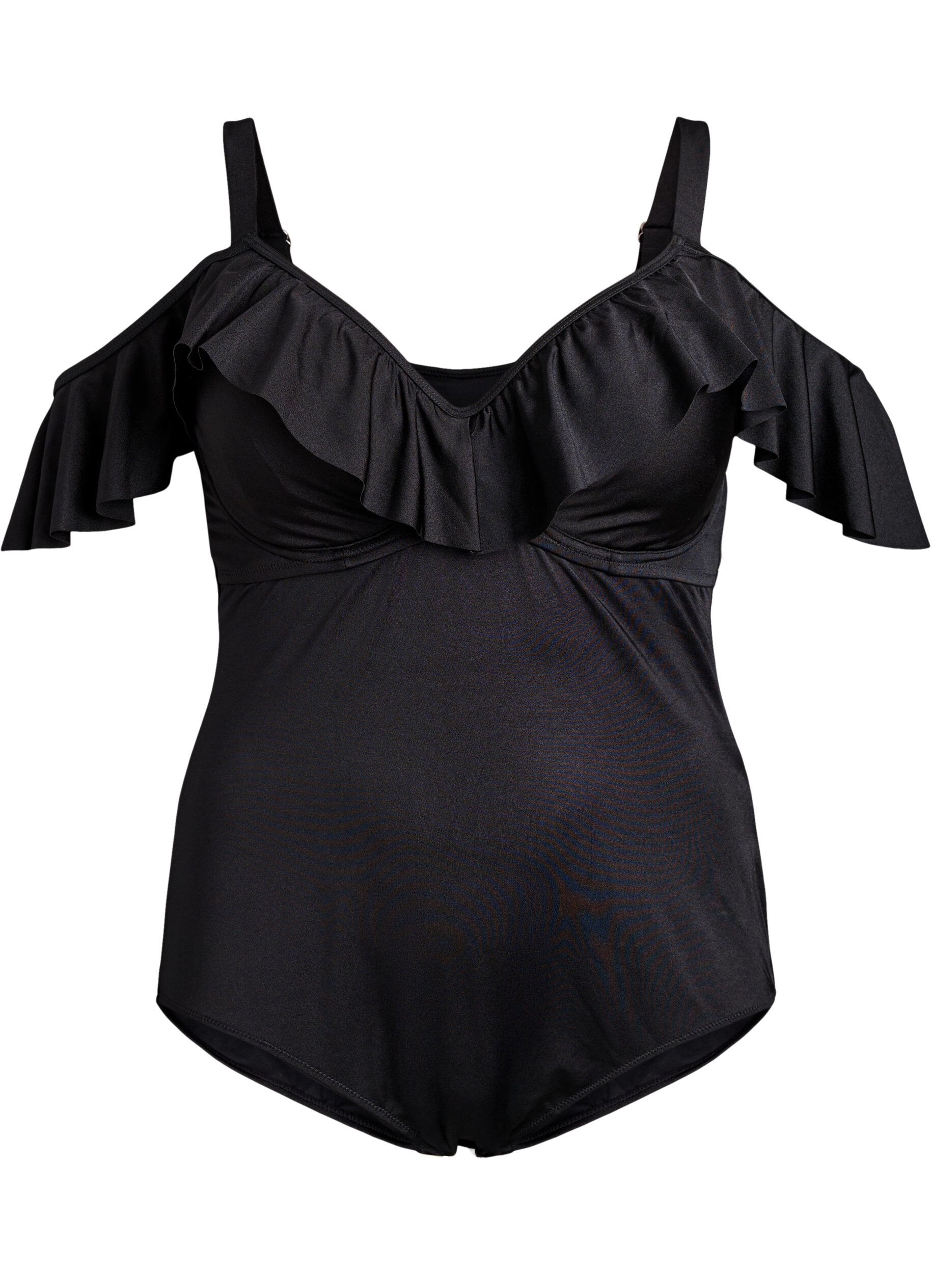 Zizzifashion Swimsuit with underwire and ruffle trim, Black, Packshot image number 0