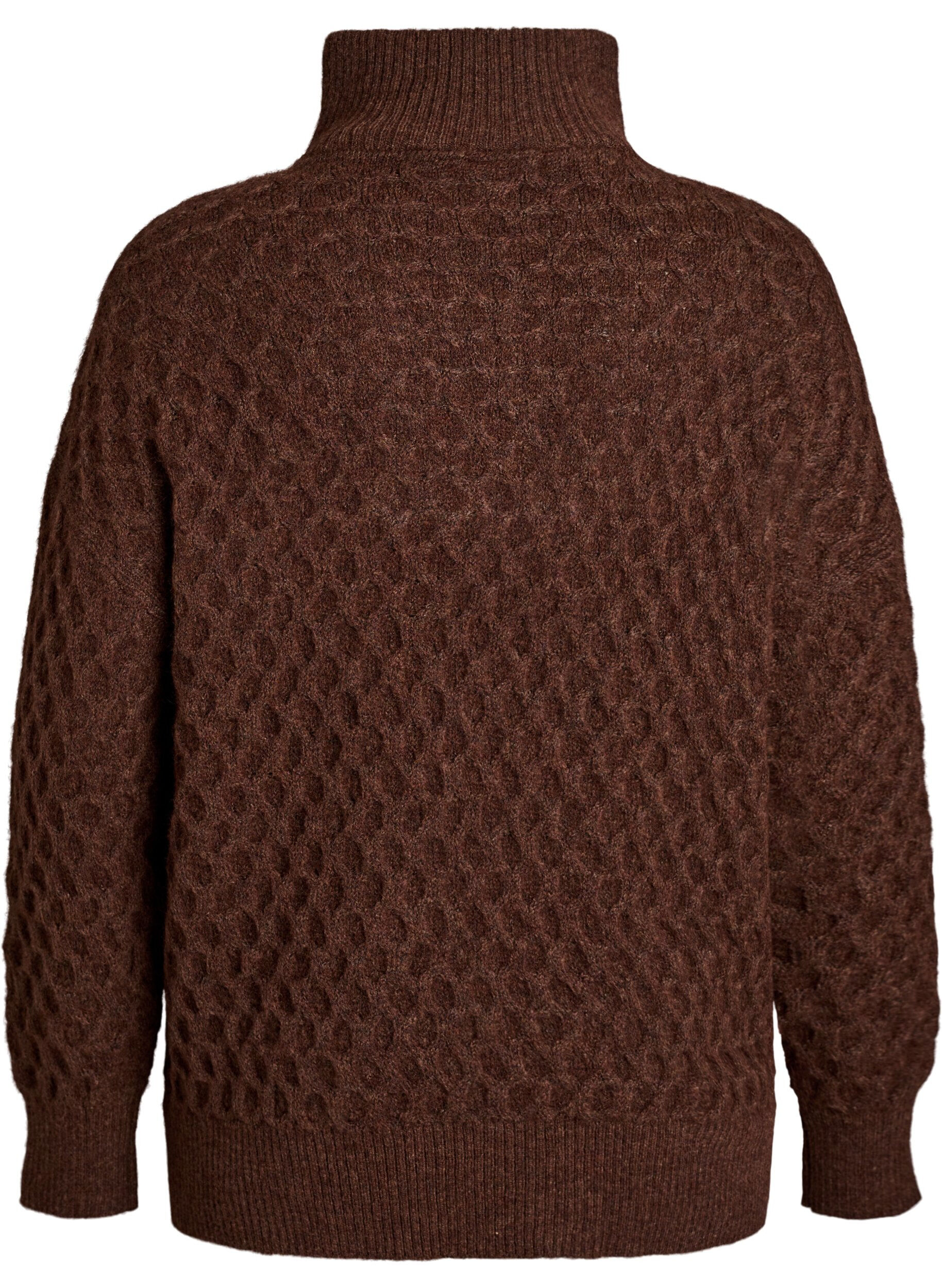 Zizzifashion Jumper with a high neck and texture, Brown, Packshot image number 1