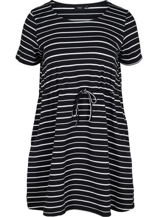 Short-sleeved cotton tunic with stripes, Black/White Stripe , Packshot image number 0