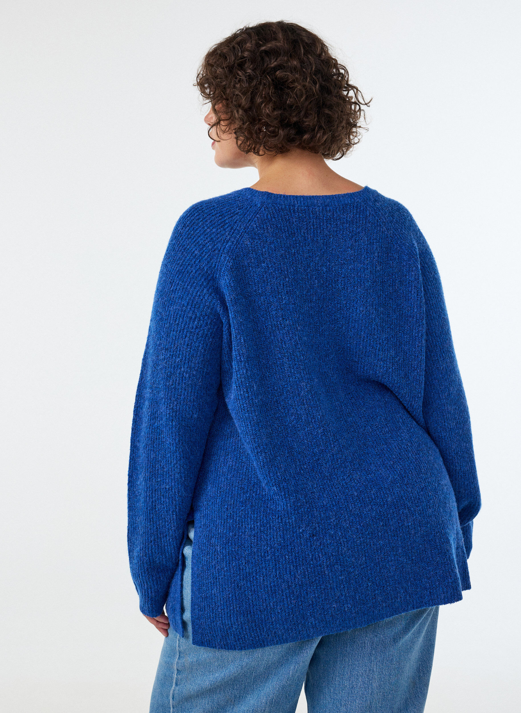 ZizzifashionKnitted jumper with a diagonal pattern and raglan sleeves, Blue, Model image number 2