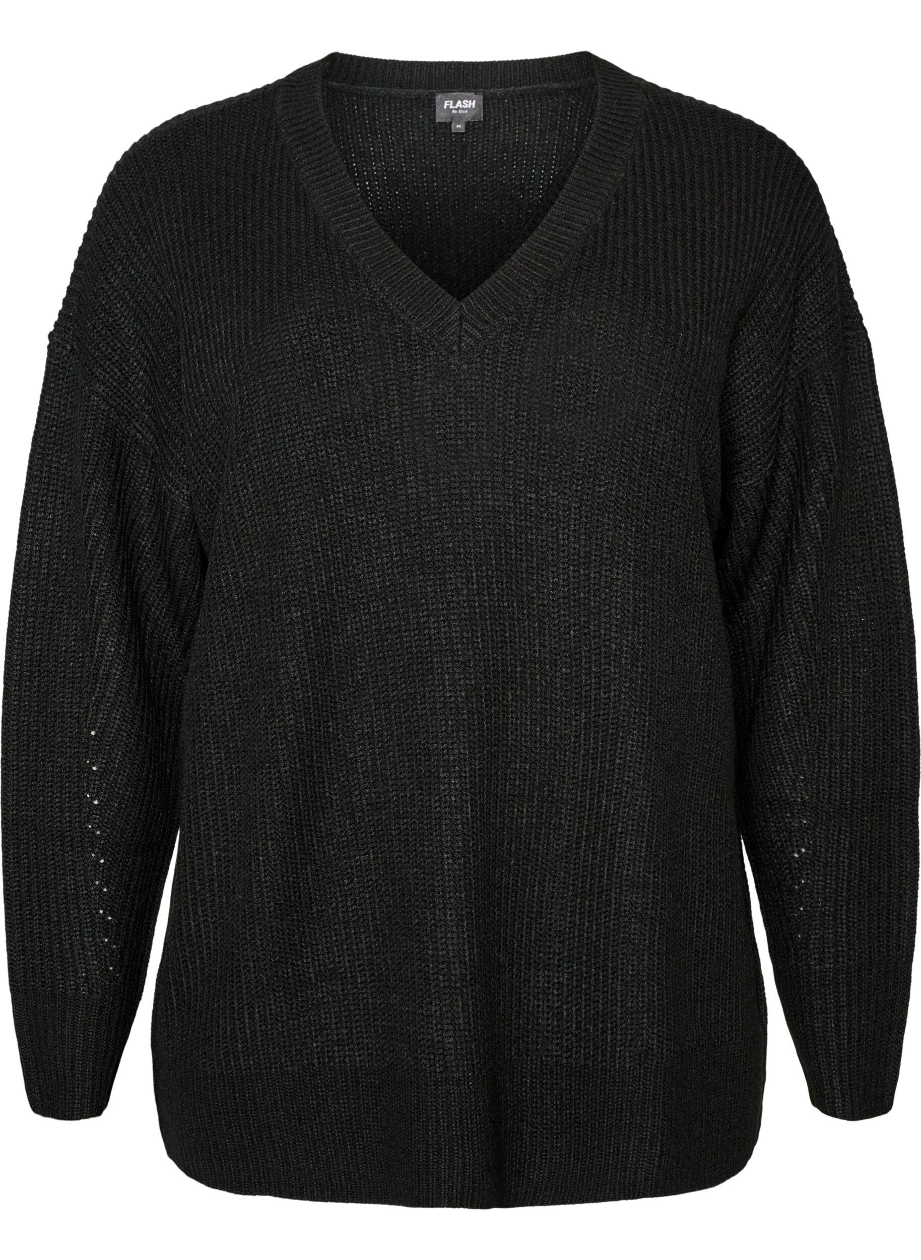 Long rib-knit blouse with a V-neck