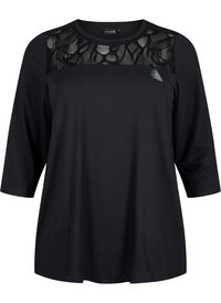 Training t-shirt with 3/4 sleeves and patterned mesh