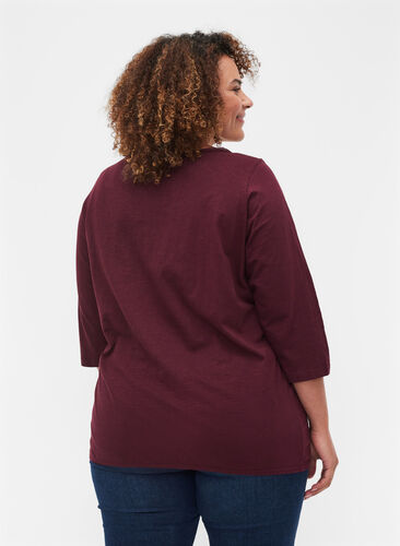 Solid-coloured, 3/4-sleeves cotton blouse, Port Royal, Model image number 1
