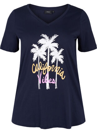 Cotton t-shirt with a v-neck, Night Sky California, Packshot image number 0
