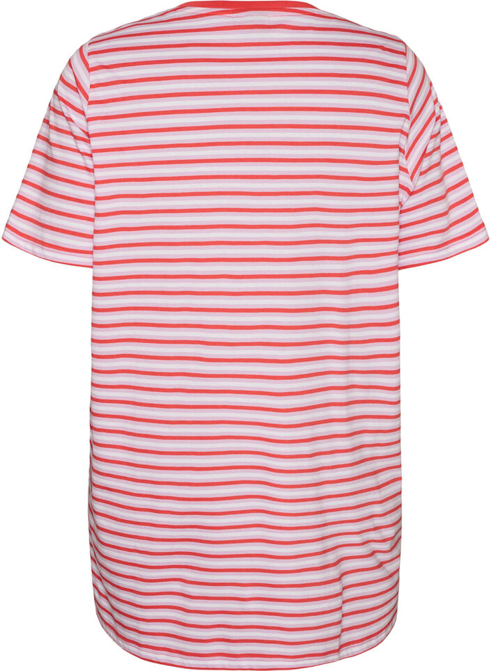 Long oversized striped T-shirt in organic cotton, Purple, Packshot image number 1