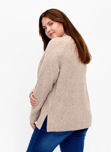 Turtleneck sweater with ribbed texture, Simply Taupe Mel., Model image number 1
