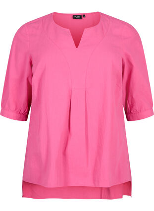 FLASH - Cotton blouse with half-length sleeves, Raspberry Rose, Packshot image number 0