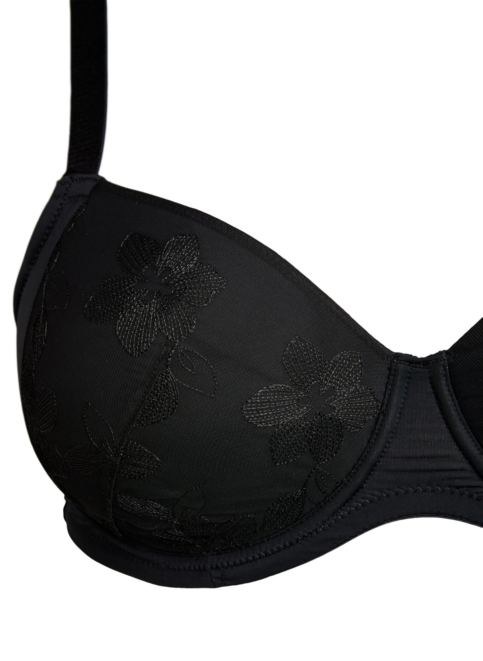 Zizzifashion Padded bra with floral embroidery, Black, Packshot image number 2