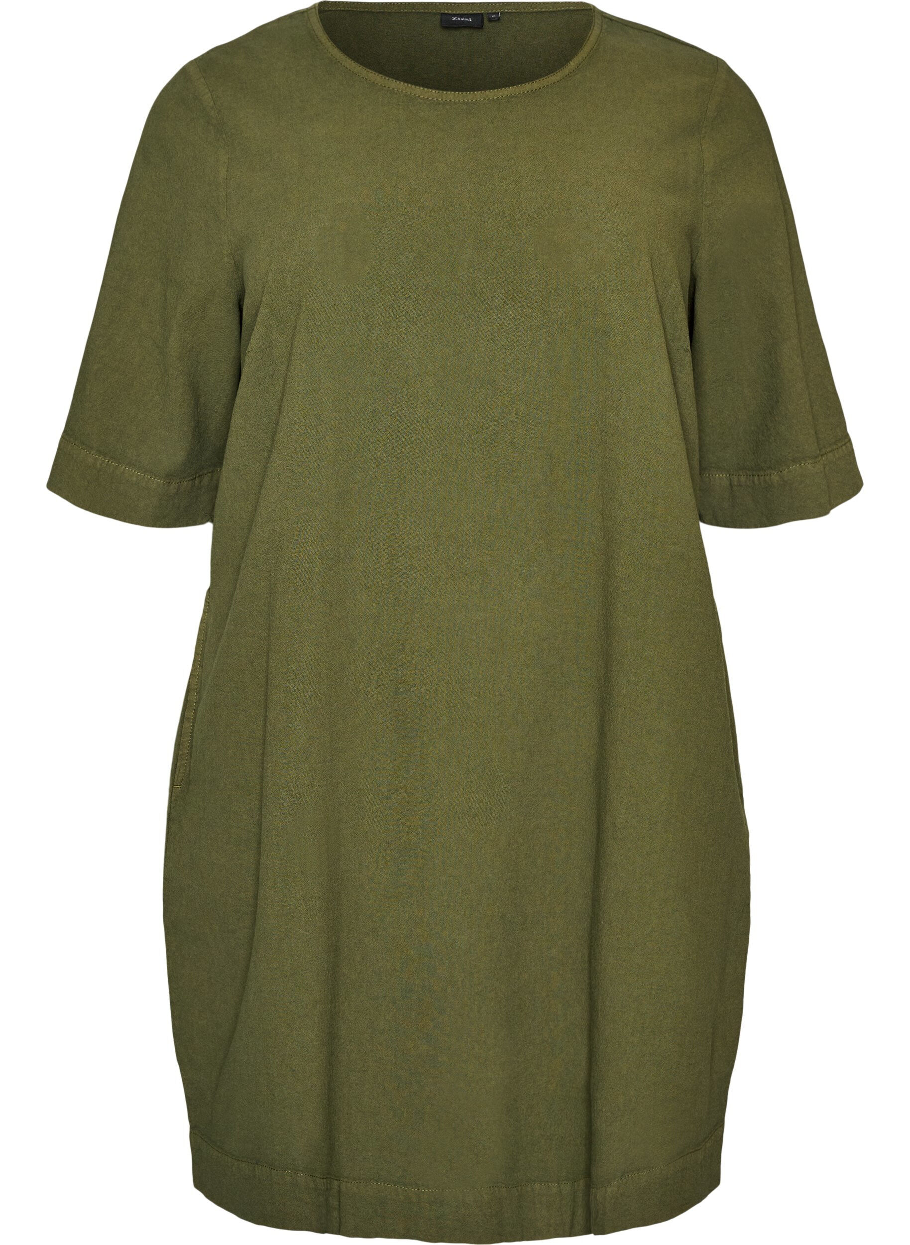 ZizzifashionCotton dress with short sleeves and pockets, Green, Packshot image number 0