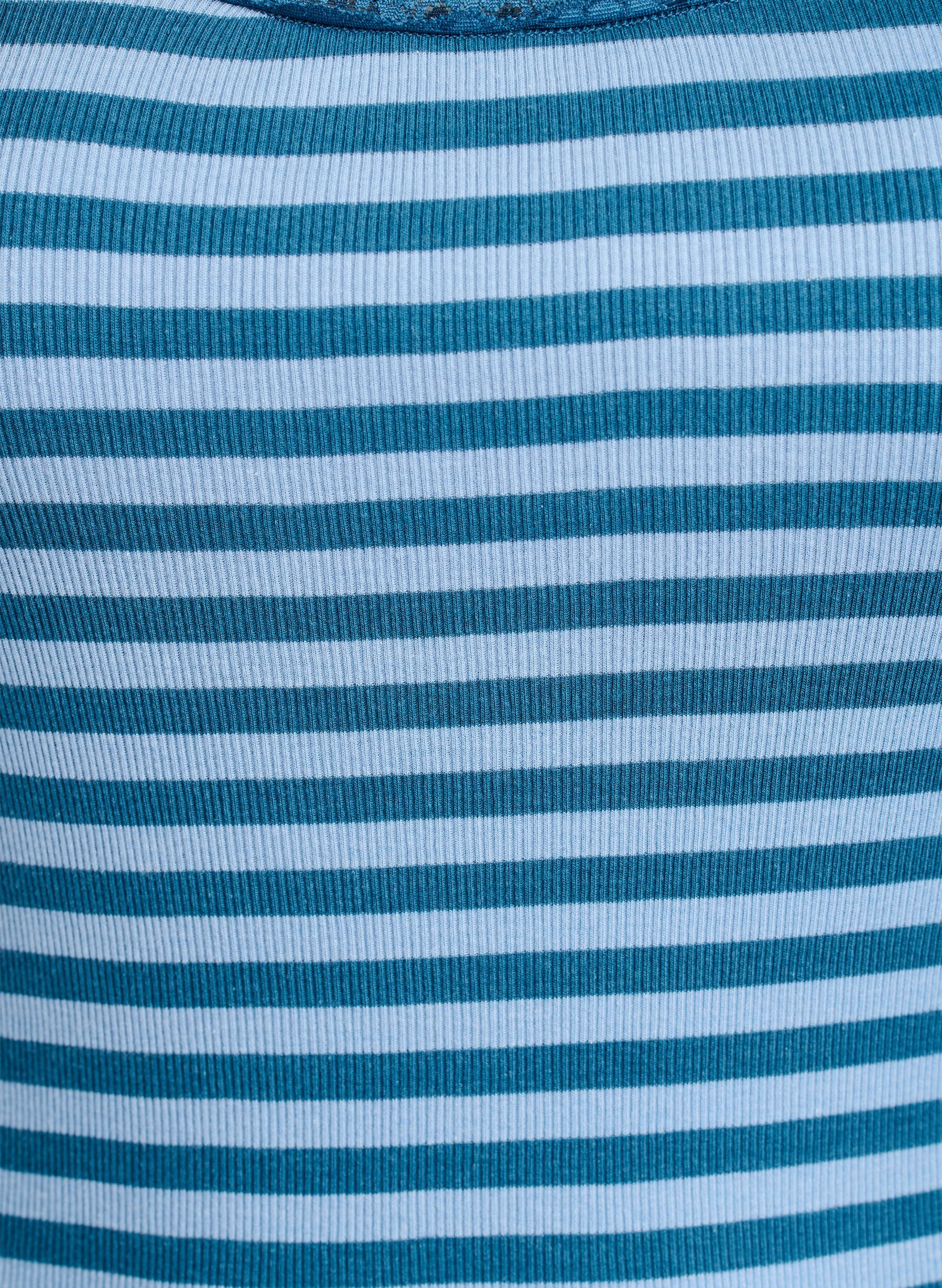 Zizzifashion Striped top with a ribbed texture and a lace trim, Blue, Packshot image number 2