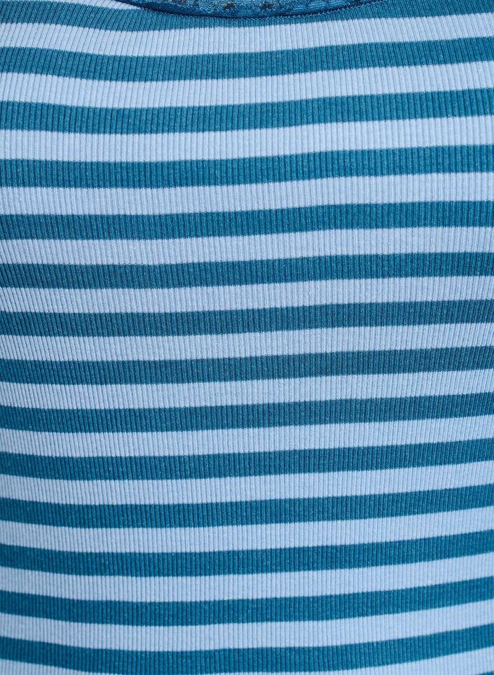 Striped top with a ribbed texture and a lace trim, Blue, Packshot image number 2