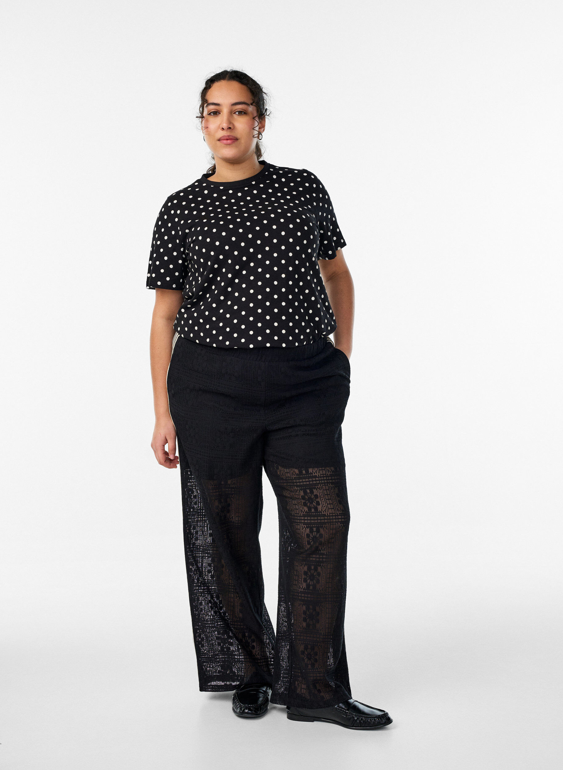 Zizzifashion Polka dot cotton T-shirt, Black, Model image number 1