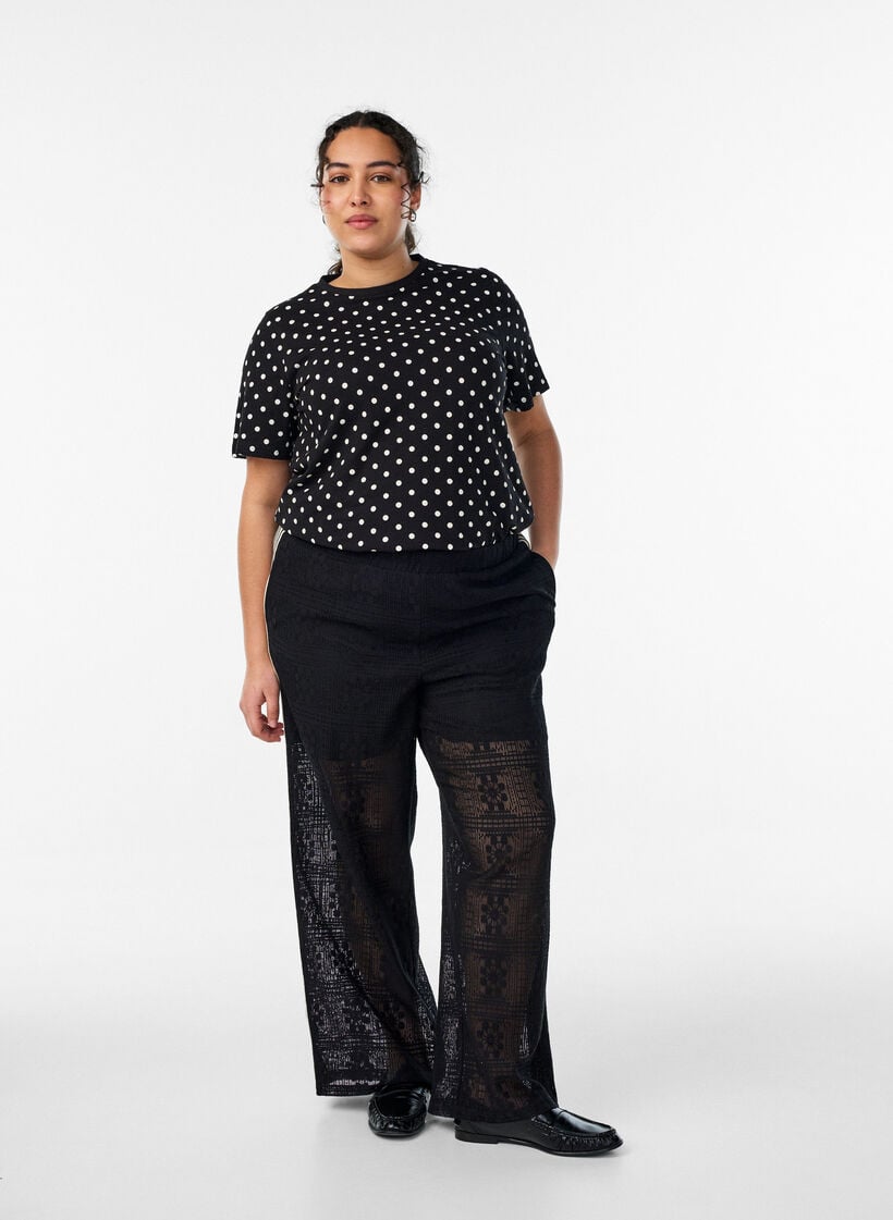 Polka dot cotton T-shirt, Black, Model image number 1