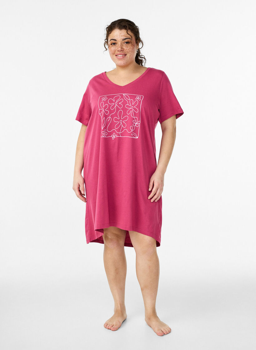Organic cotton nightdress with V-neck, Red, Model image number 0