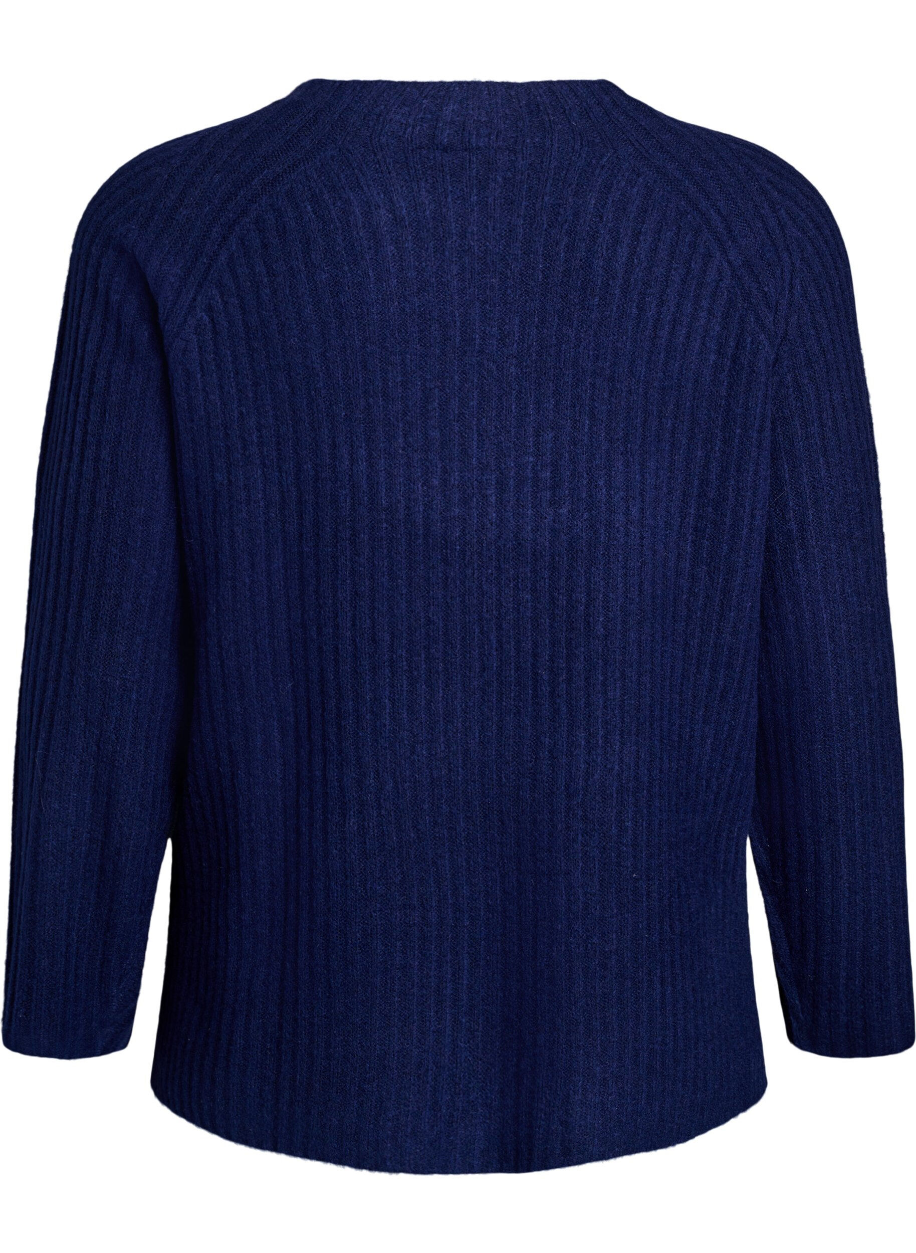 Zizzifashion Ribbed jumper with decorative buttons, Blue, Packshot image number 1
