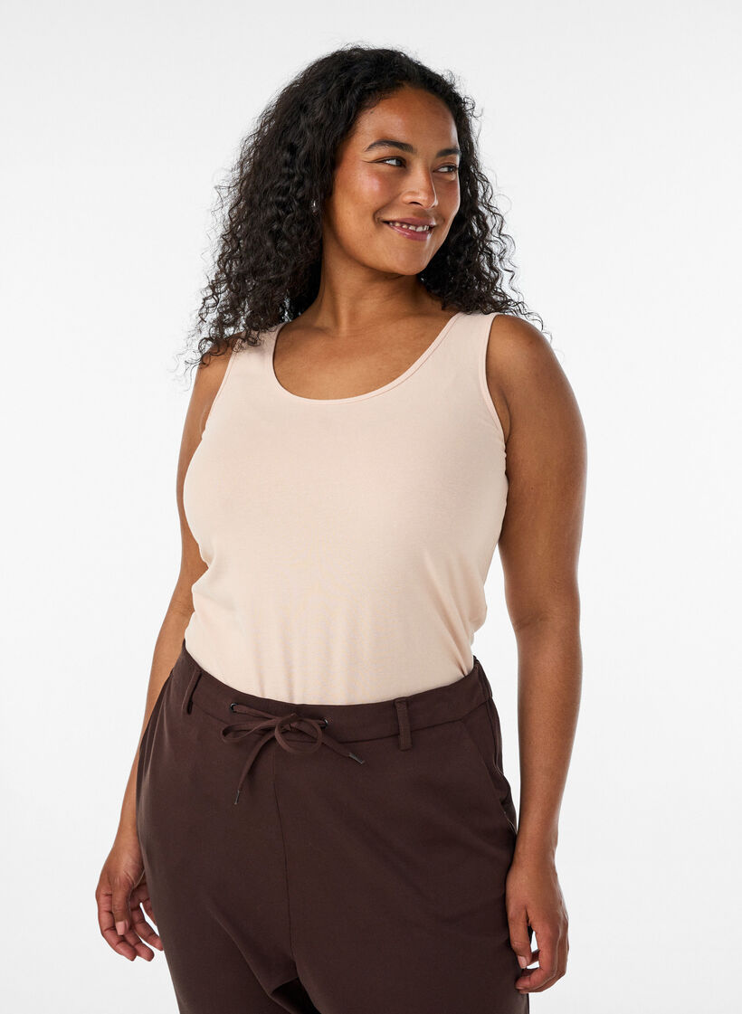 Solid color basic top in cotton, Beige, Model image number 0