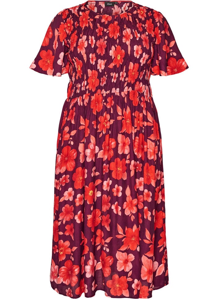 Dress with smocking and floral print, Purple, Packshot image number 0