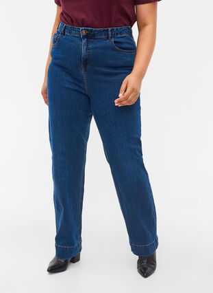 	 Regular fit Megan jeans with extra high waist, Blue denim, Model image number 2