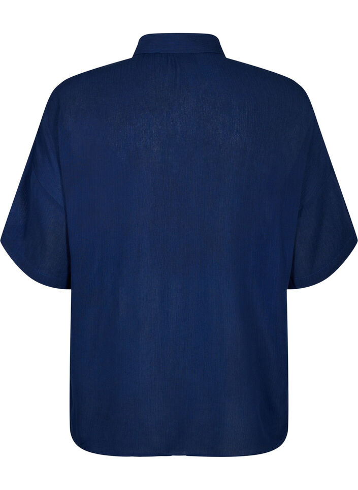 Short-sleeved viscose shirt with collar, Medieval Blue, Packshot image number 1
