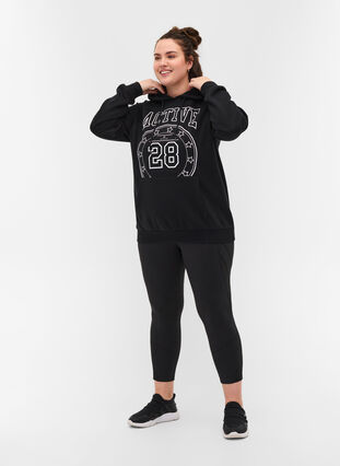 Hooded sweatshirt with print details, Black, Model image number 2