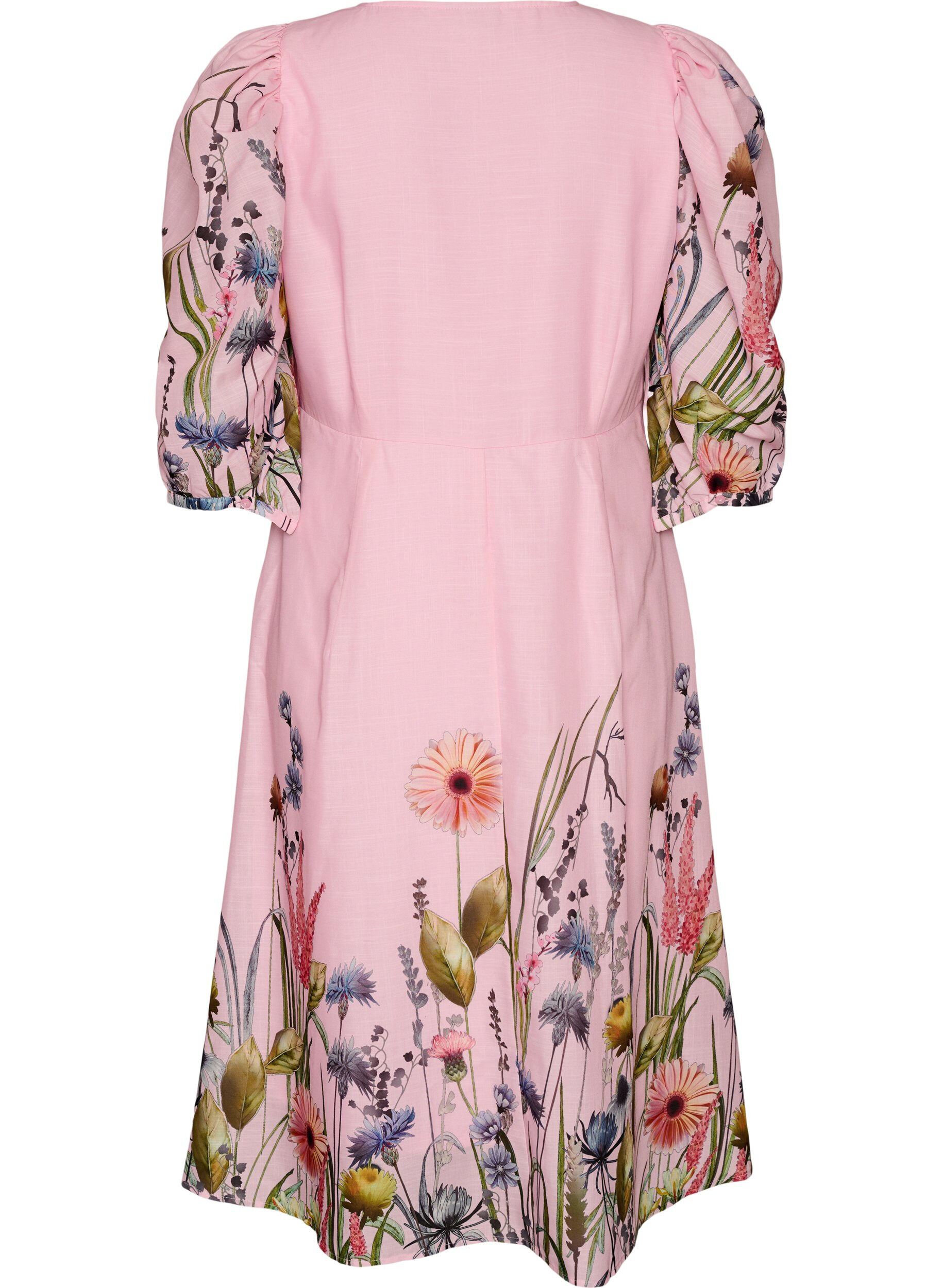 ZizzifashionMidi dress with an empire line and floral print, Pink, Packshot image number 1