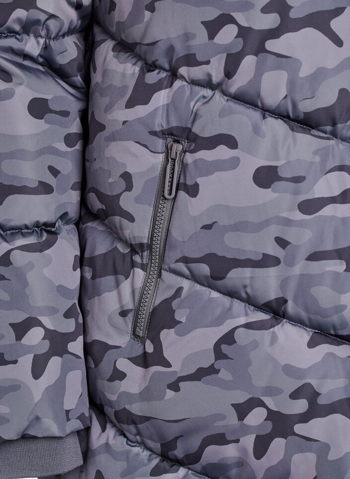 Long camouflage puffer jacket, Dark Grey, Packshot image number 3
