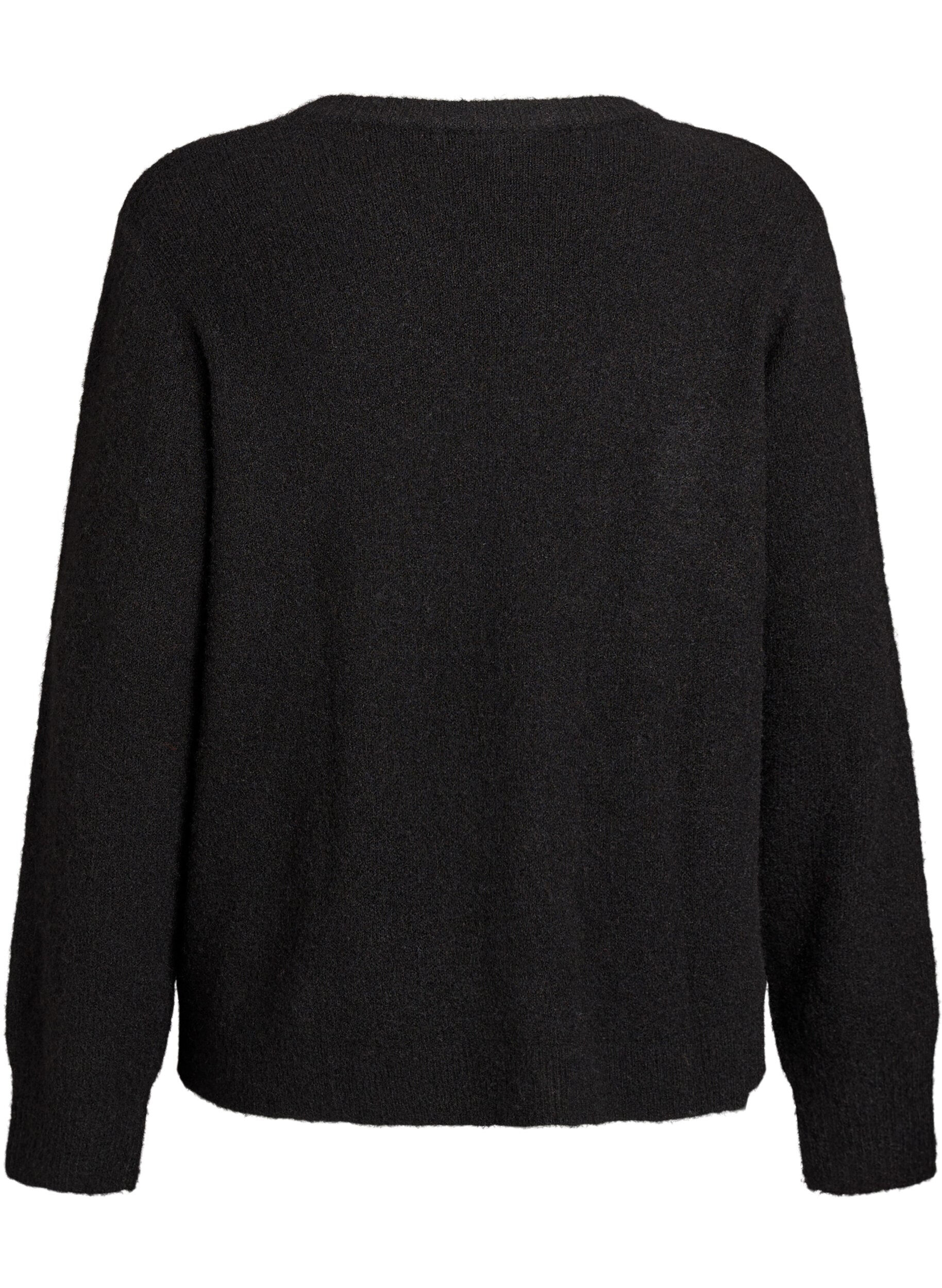 Zizzifashion Knit cardigan with wool and buttons, Black, Packshot image number 1