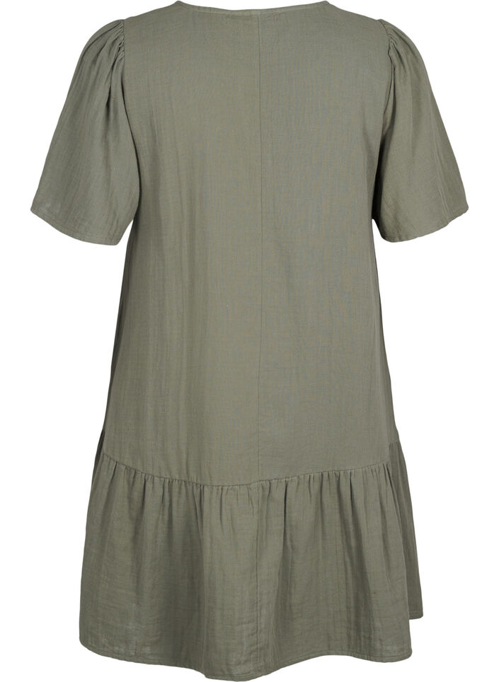 Cotton short-sleeved dress with a-line cut, Thyme, Packshot image number 1
