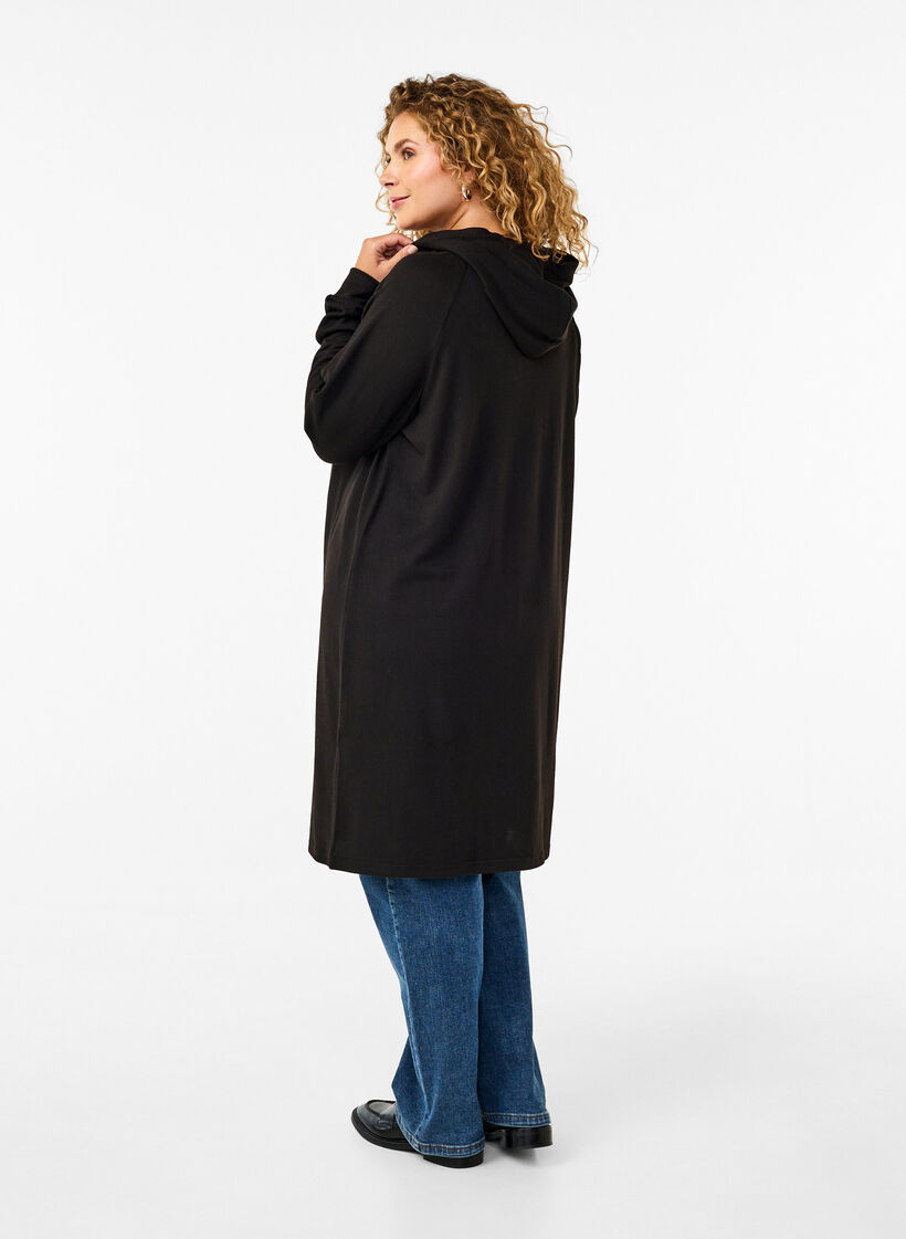 Long-sleeved sweat dress with hood, Black, Model image number 1