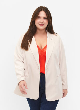 FLASH - Simple blazer with button, Pumice Stone, Model image number 0
