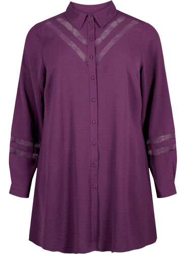 Long shirt with lace details, Deep Purple, Packshot image number 0