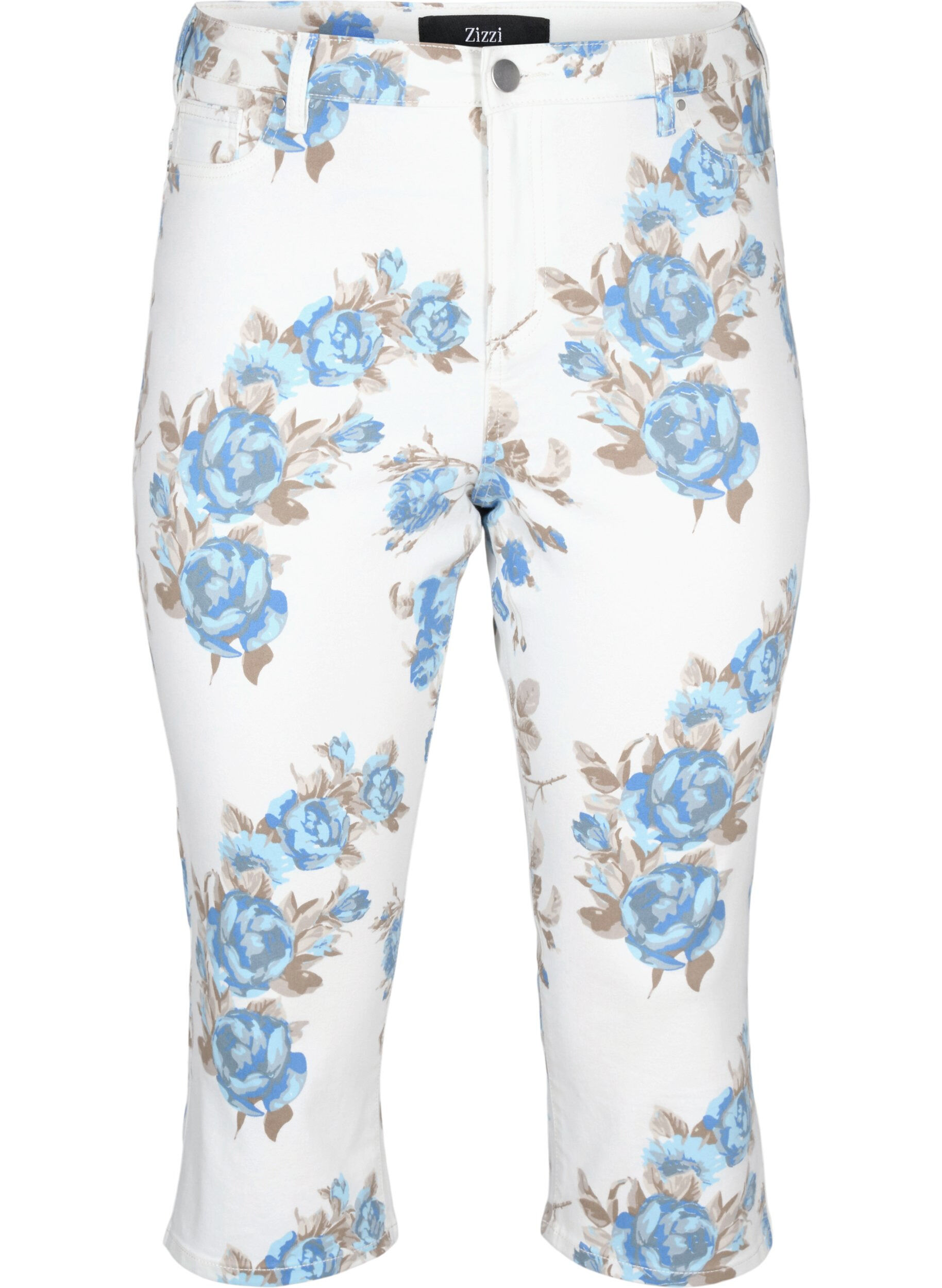 Zizzifashion Amy high waist capri jeans with floral print, White B.AOP, Packshot image number 0