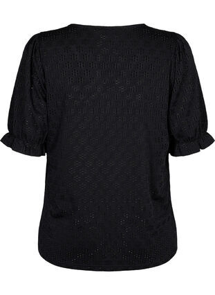 V-neck blouse with hole pattern, Black, Packshot image number 1