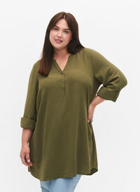 Solid color tunic with v-neck and buttons, Kalamata, Model