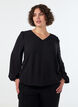 Viscose blouse with V-neck and balloon silhouette, Black, Model image number 0