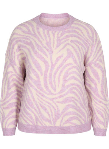 Knitted jumper with print, Lavender  Mel Comb., Packshot image number 0